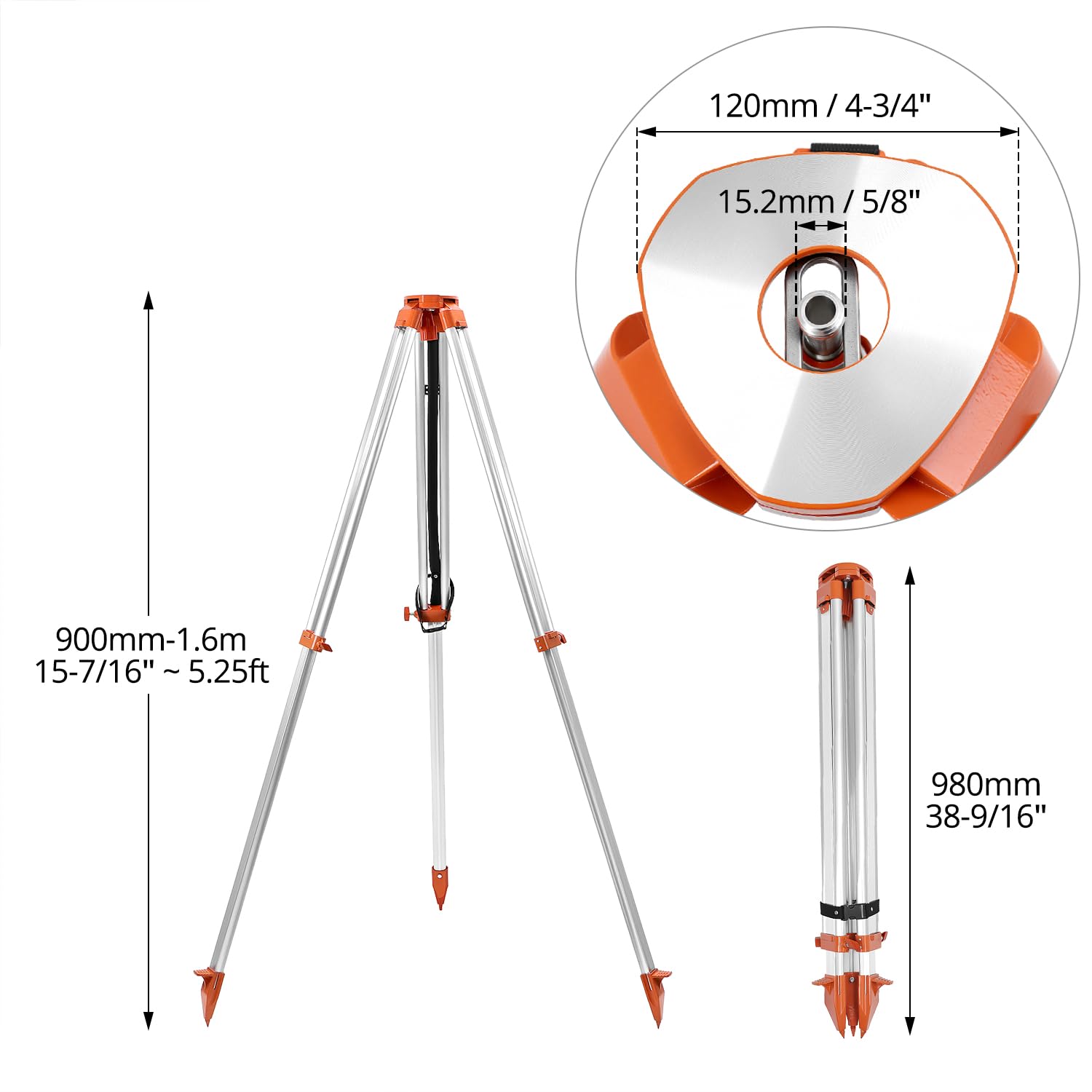 QWORK Trípode de encuesta de aluminio – Trípode de contratista resistente con abrazadera rápida, trípode universal de nivel de tránsito, rosca de 5/8 x 11 pulgadas
