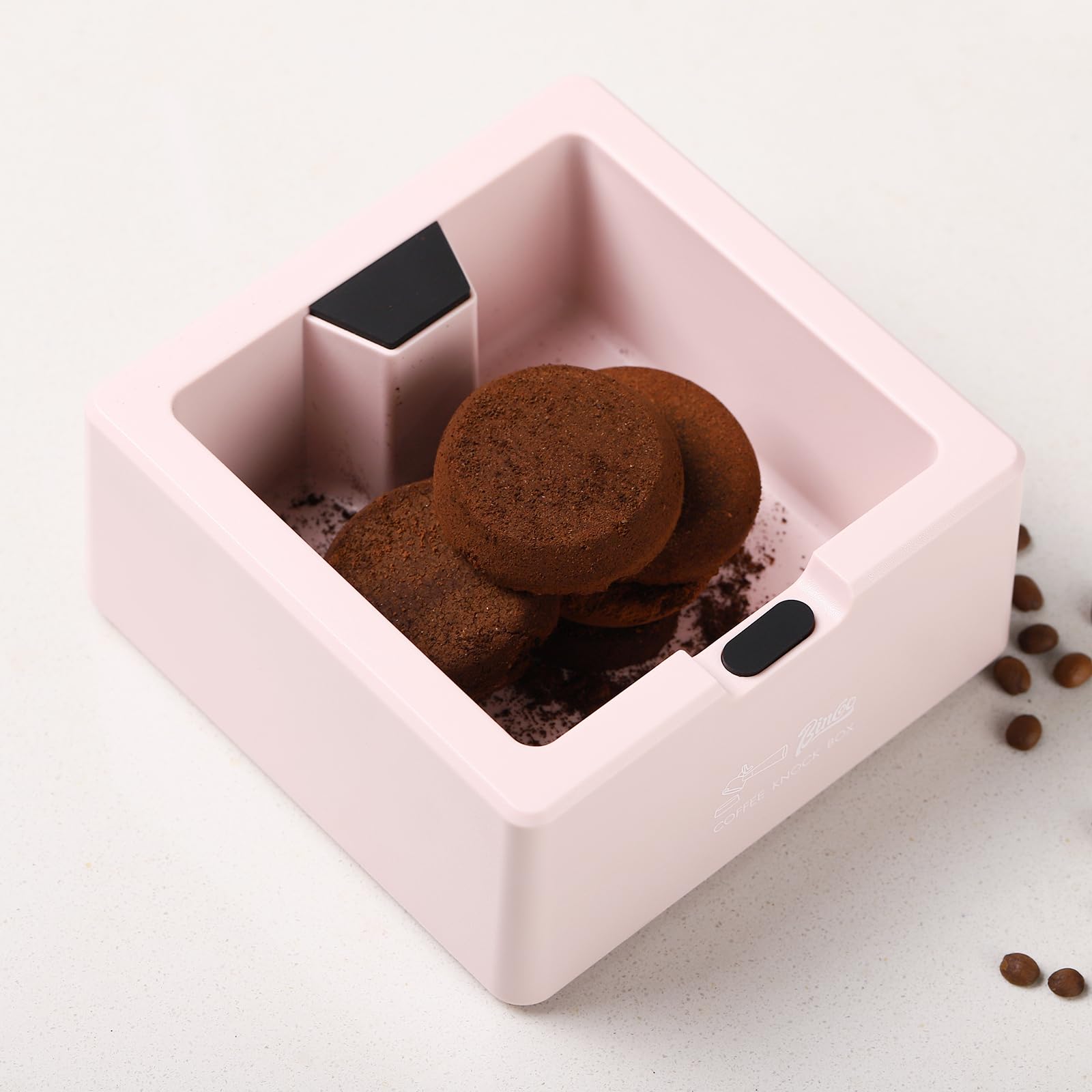 BincooSquare Espresso knock Box 16cm /6.3 Inch Barista Style Coffee Knock Box for Grounds with Anti-Slip Base, Multi-functional Sturdy Espresso Dump Bin for Home/Office. (pink)