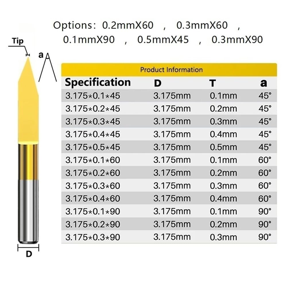 Fresa para ranuras en T, 10 fresas PCB de 45 a 90 grados, brocas grabado en forma V con vástago 1/8"(0.2mmX60)