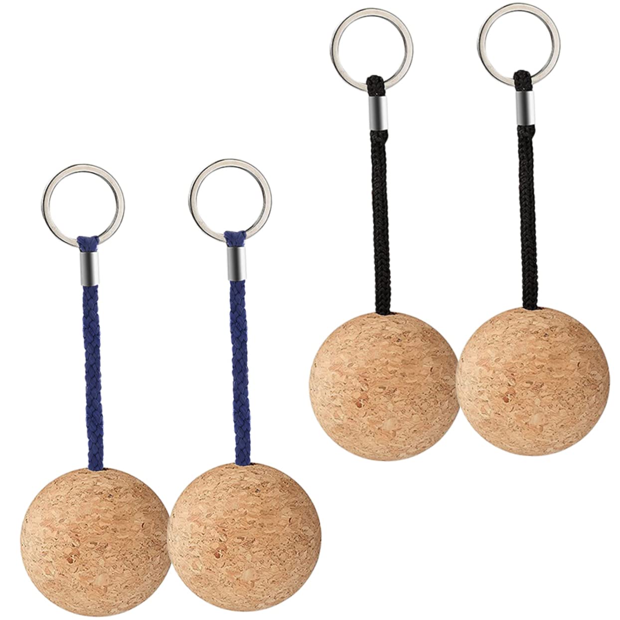 WOONEKY4pcs Wooden Ball Key Ring Floating Keyring Floating Cork Ball Key Chain Water Sports Floating Keychains Surfing Floating Keychain Fishing Floating Key Chain Floating Keychain