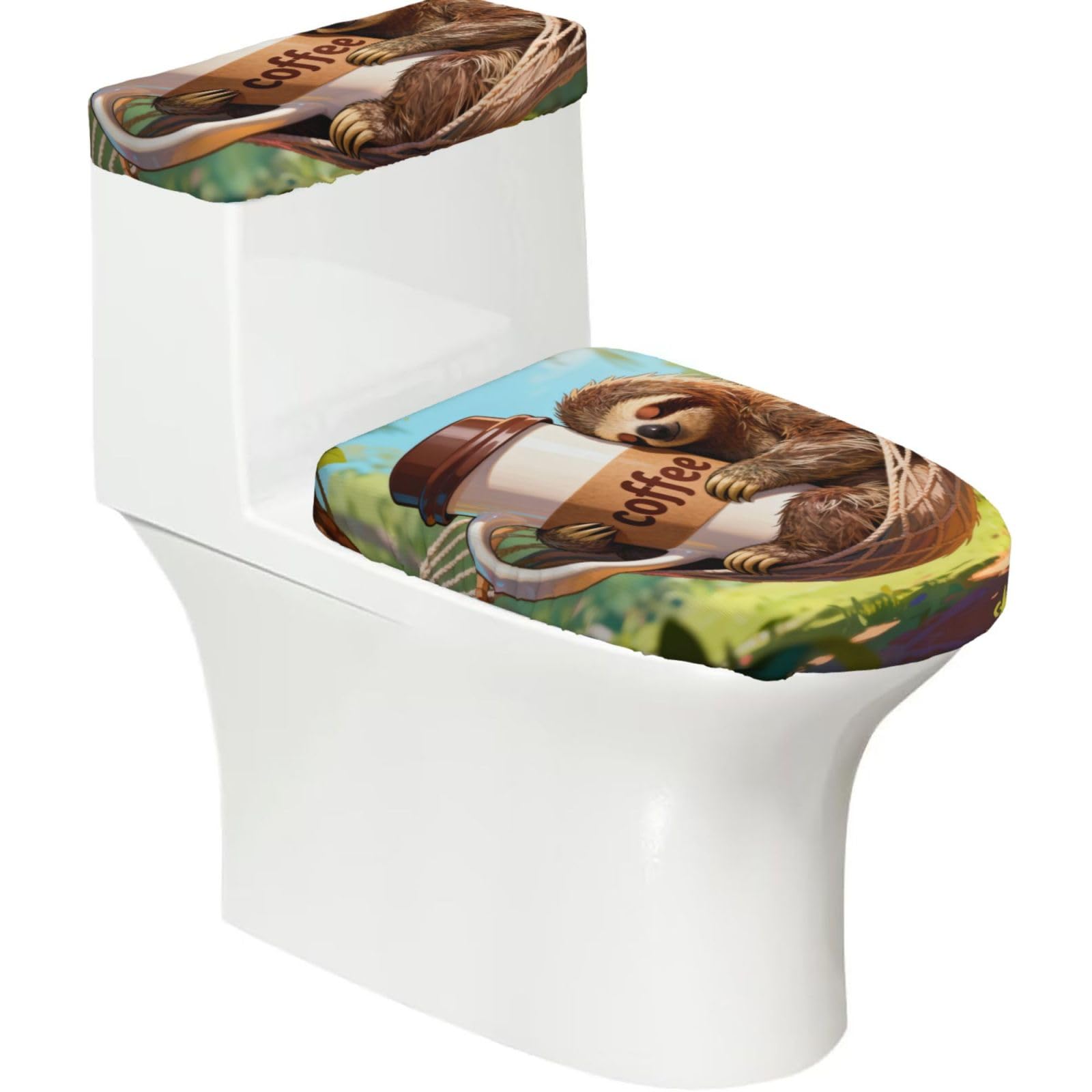 Cntdbu Black Animals In A Hammock Stretchy Toilet Lid And Tank Cover Set-Soft Elastic Bathroom Decor For U Shape Oval