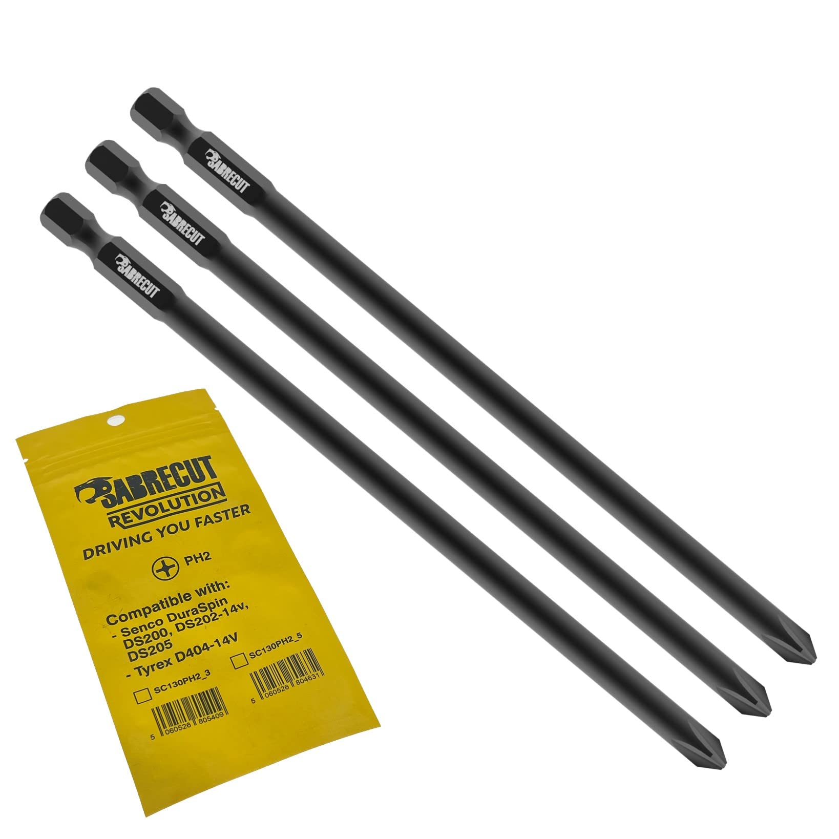 Sabrecut 3 X Sc130ph2_3 130Mm Ph2 Compatible With Senco Duraspin Ds200 Ds202 Ds202-14V Ds205 Ea0122 And Tyrex D404-14V Autofeed Collated Drywall Screwdriver Gun Bit Phillips No.2 Heavy Duty