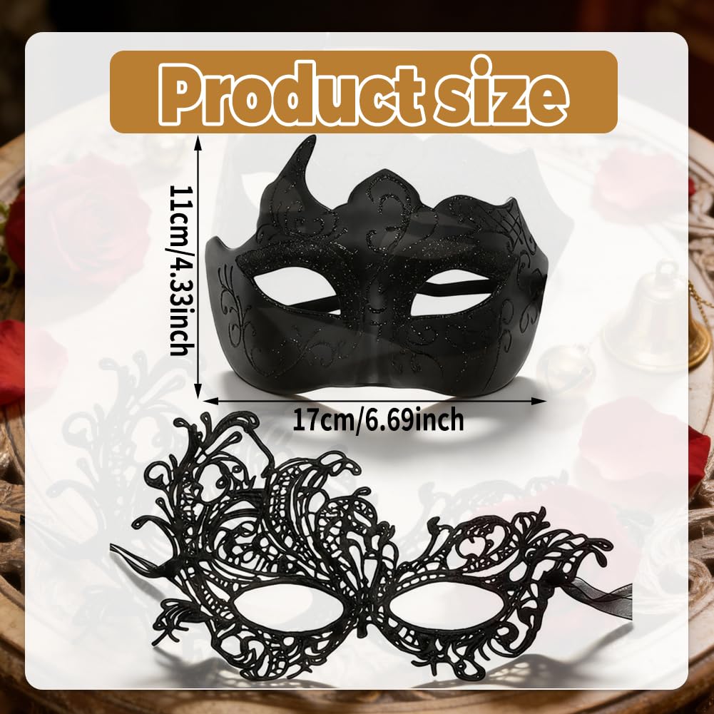 KMFASVX Masquerade Mask for Couple Men Women Venetian Mask for Halloween Lace Masque Costume mask Party Prom Ball Mardi Gras -Black - Image 2