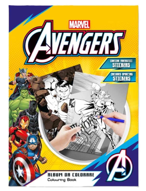 Album da colorare Avengers con Stickers Inclusi, Libro da colorare per bambini, Formato A4, Attività creative con Supereroi