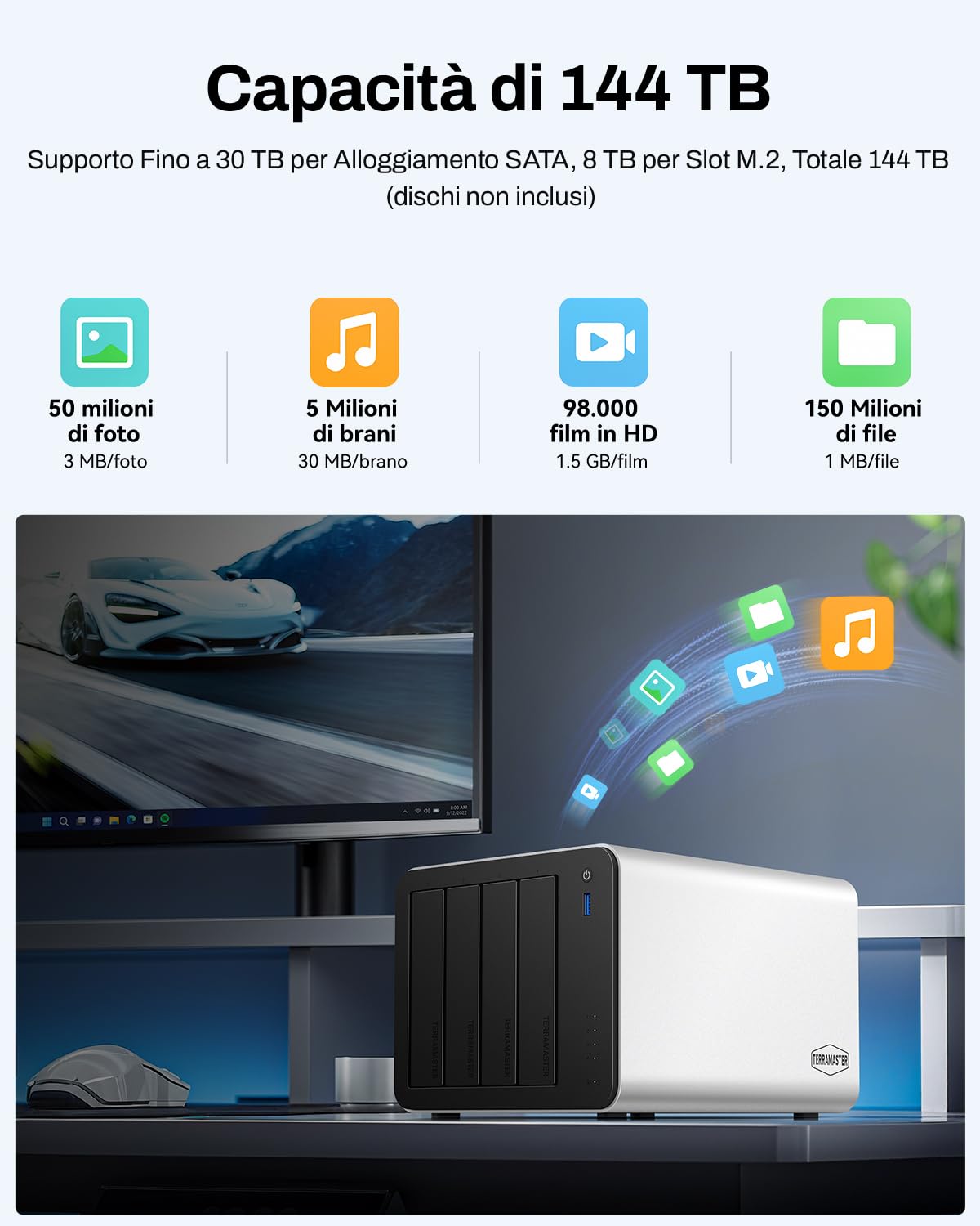 TERRAMASTER F4-425 Plus NAS Storage - 4Bay Intel N150 Quad-Core CPU, 16GB RAM DDR5, 5GbE LAN x 2, M.2 Slot x 3, Network Attached Storage per Lavoro di Gruppo, Server Multimediale (Diskless)