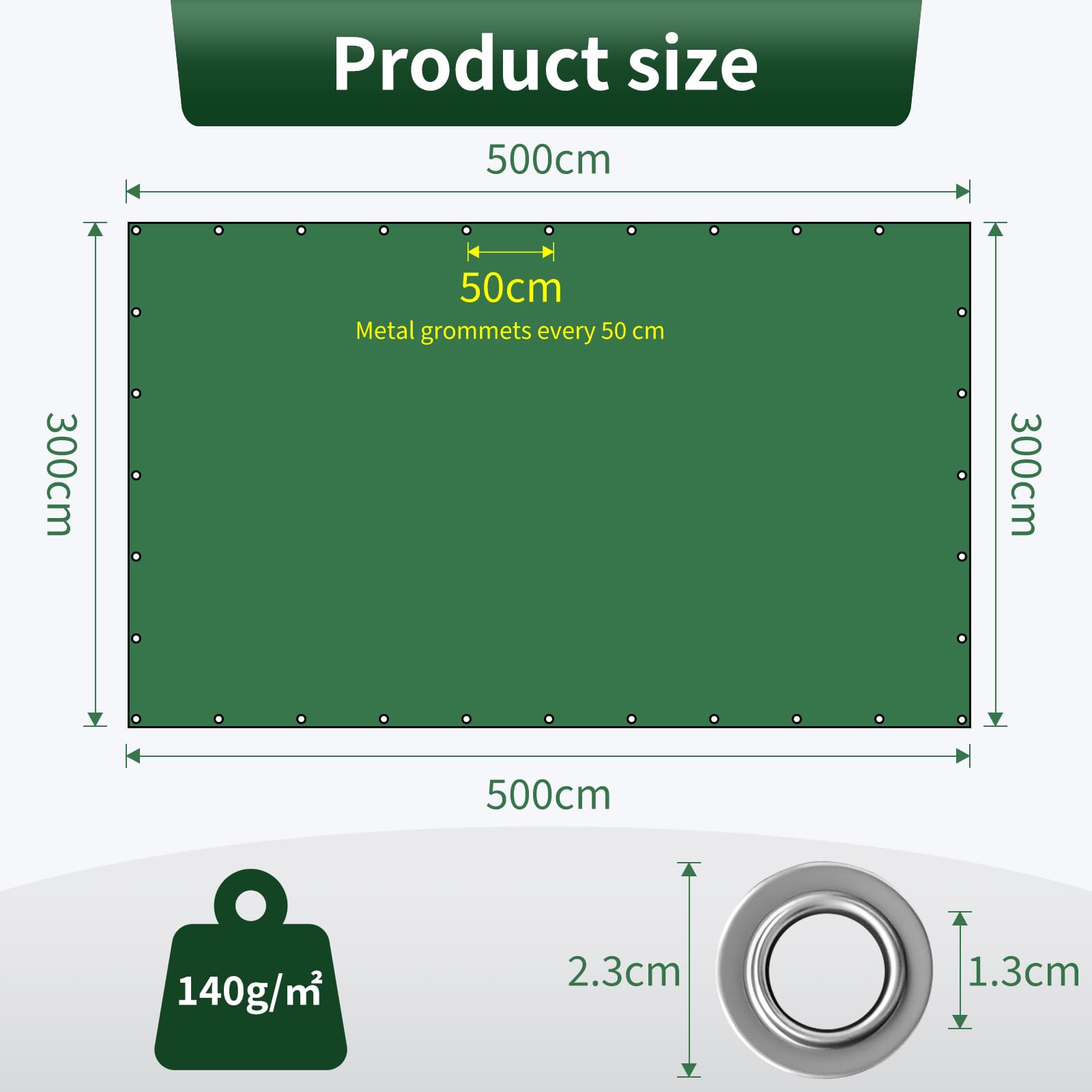Telo Impermeabile Esterno Polietilene 3x5m 140 g/m² Telone Occhiellato per Barche, Legno, Piscina, Mobili da giardino, Auto, Telone da Giardino, Verde e argento