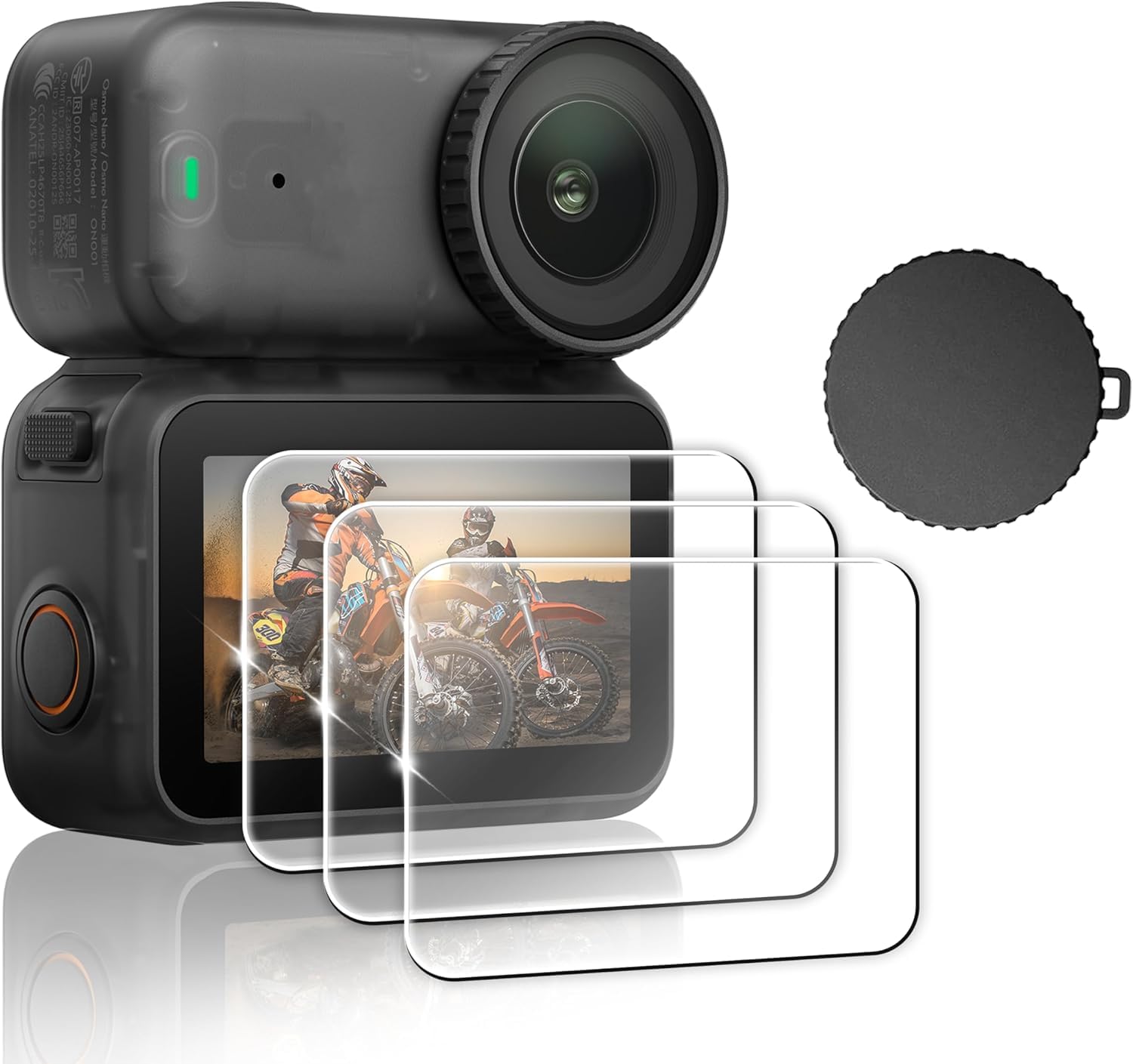 FiTSTILL Ochraniacz ekranu ze szkła hartowanego z silikonową osłoną obiektywu do DJI Osmo Nano, twardość Ultra HD 9H, odporne na zarysowania, bez pęcherzyków powietrza, akcesoria nano