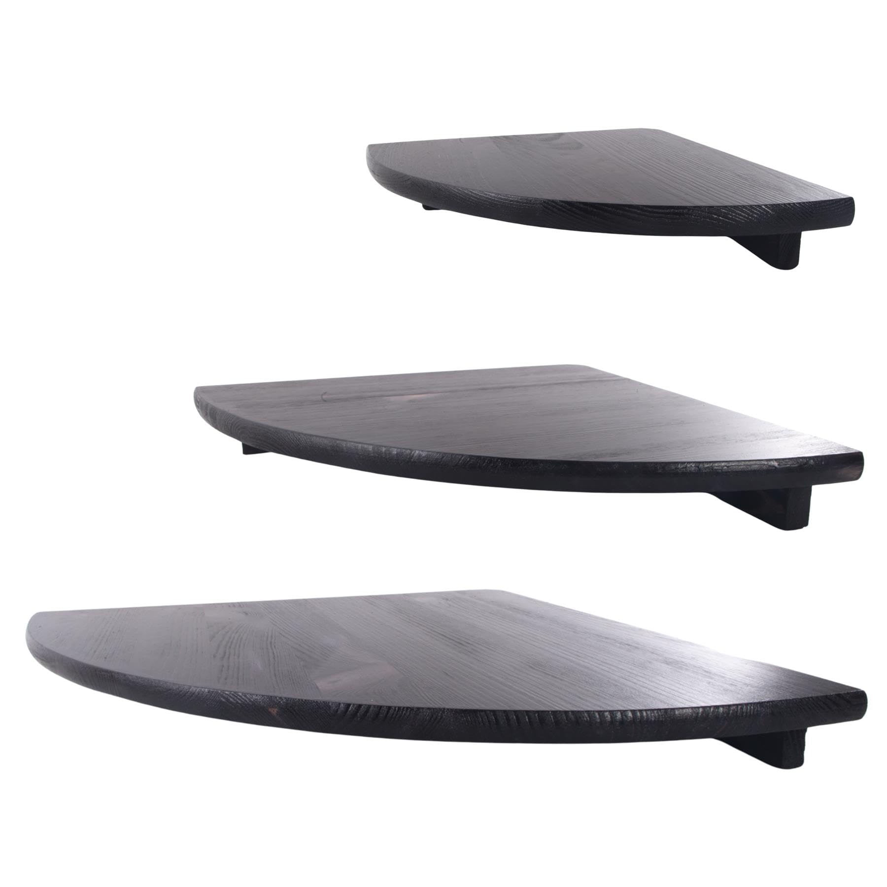 WooDeeDoo Set of 3 Hand Stained Wooden Corner Shelves | Black | Natural Pine Floating Wall-Mounted Display Storage Shelves | Protected with Clear Varnish Matt