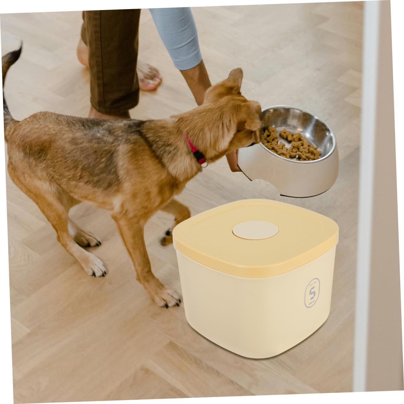 BESTonZON Large Capacity Airtight Dog Food Container and Cat Food Storage Bin Vacuum Sealed Plastic Pet Treat Organizer for Household Use Small Yellow