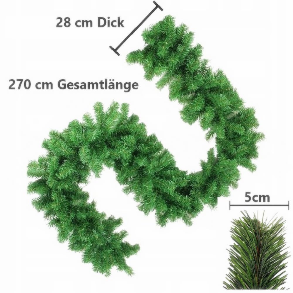 Ghirlanda natalizia spessa 2,7 m, con fiocchi di neve, tartufo, in rattan, decorazione natalizia per camino, scale, ringhiere, esterni, interni, decorazione per feste