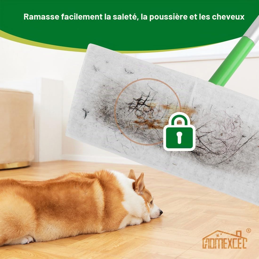 HOMEXCEL Chiffons de balayage secs compatibles avec Swiffer Sweeper, recharges de plumeau jetables pour le nettoyage du sol, 64 recharges de 20,3 x 26,4 cm - Balai non inclus