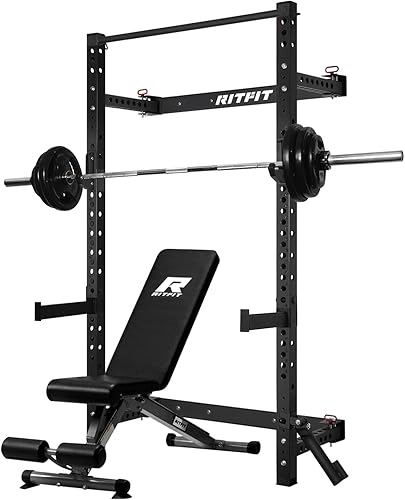 Miniatura 11 de RitFit 2.36'' x 2.36'' Folding Squat Rack for Home Gym, Wall Mounted Squat Rack with Attachments - Space Saving Squat Power Rack Negro