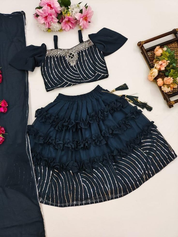 Kid Lehenga Choli, Kid dress, Girl's Lehenga choli, Navratri lehenga, Royal Blue Dress.2