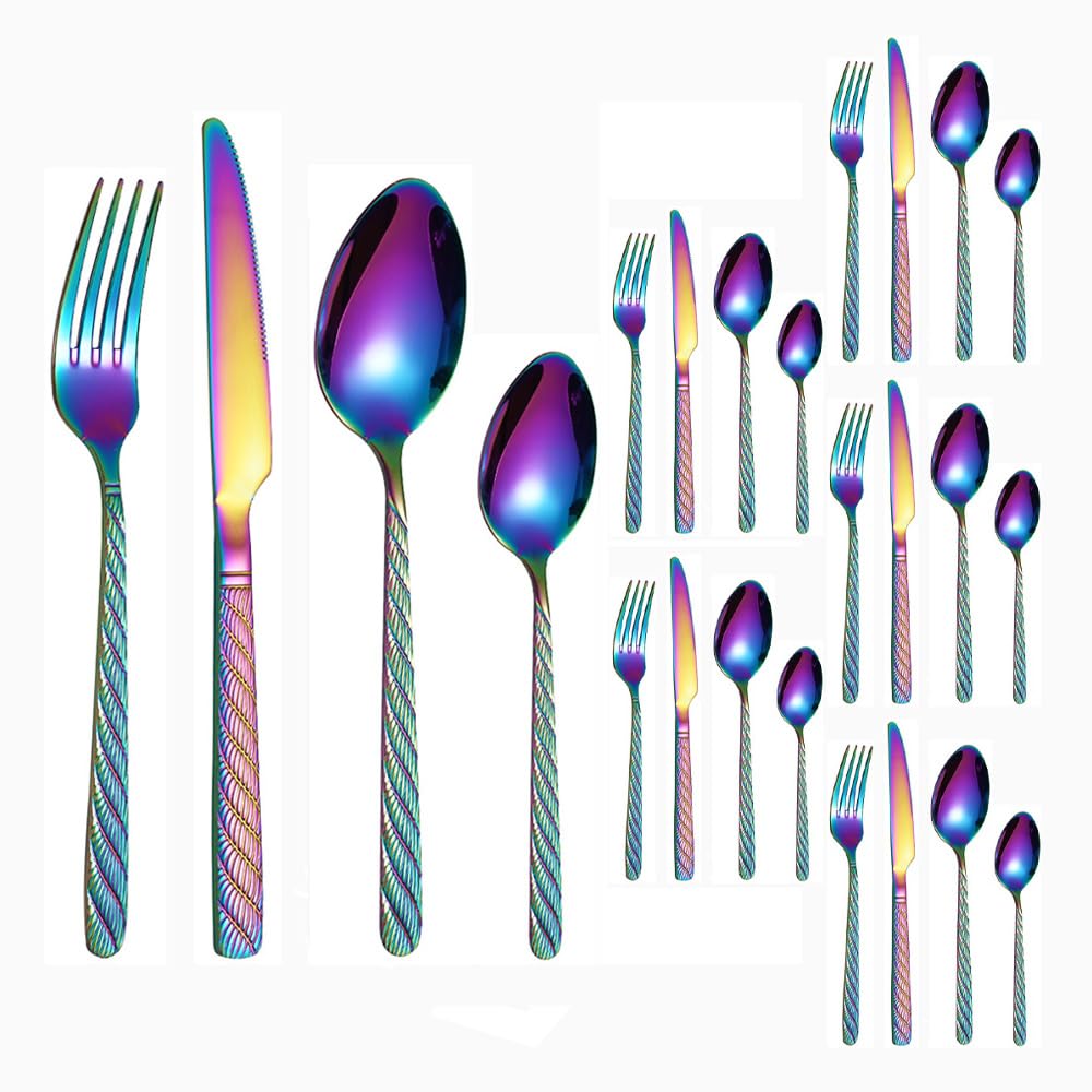 Juego de cubiertos, juego de cubiertos de acero inoxidable, plástico transparente, juego de cuchara, cuchillo y tenedor, mango de flor roscado, mango de cocina, cubiertos de acero inoxidable, cubierto