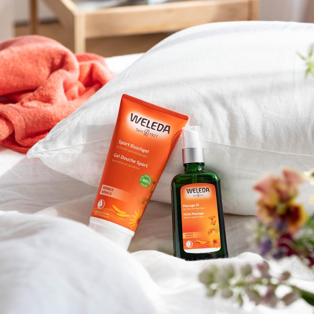 Weleda – Gel de Ducha Sport, Limpia sin Resecar, Revitaliza la Piel y Relaja los Músculos, con Extracto de Árnica y Aceites Esenciales, 100% Biodegradable, Vegano, para Todo Tipo de Pieles – 200 ml