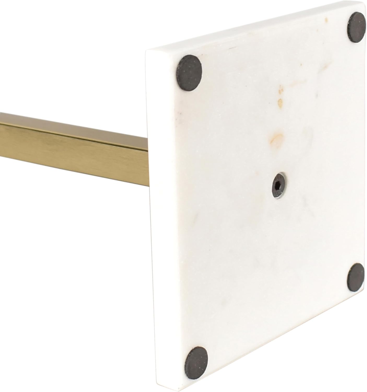 happimess PRH2002A Jules Modern Glam Square Metal and Non Slip Weighted Marble Base Paper Towel Holder, for Bathroom Kitchen Countertop, Standard or Jumbo-Sized Roll Paper, Gold/White