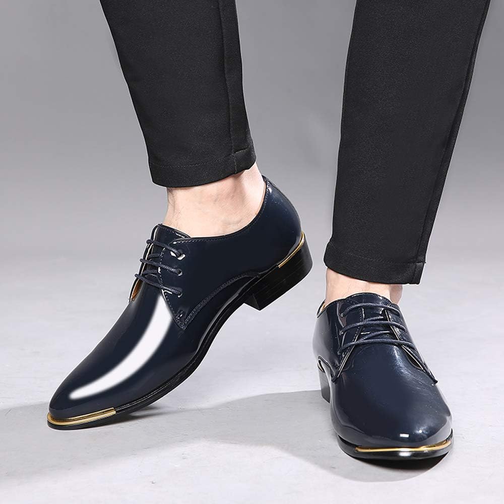 Dress Shoes Men Classic Pointed-Toe Patent Leather Lace-up Formal Oxford Shoes Black Brown Red Grey - Image 7