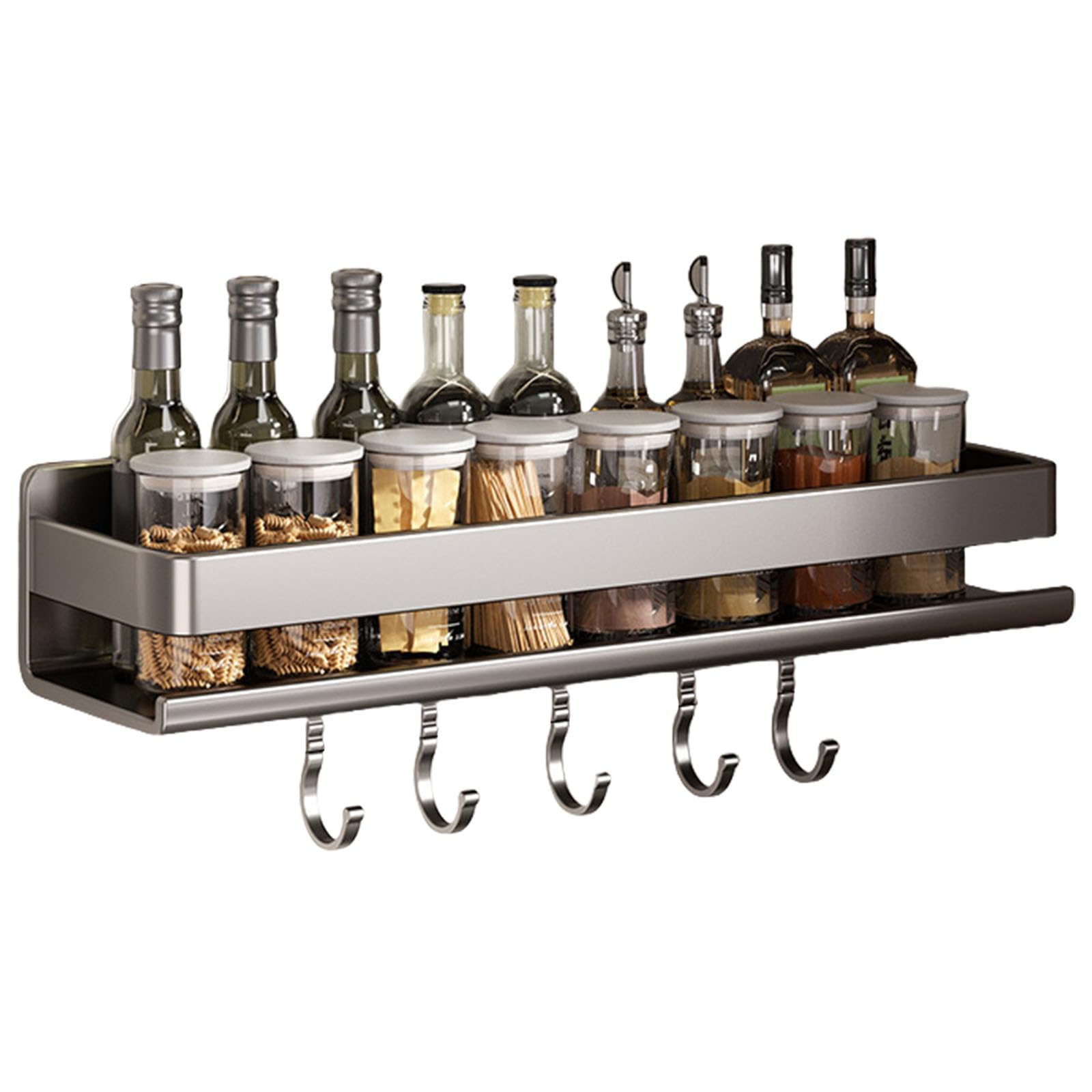 Nucelit Multipurpose Wall Mounted Spices Storage Shelf for Kitchen Supplies Without Drilling Required with Hook Designs Spices Shelf