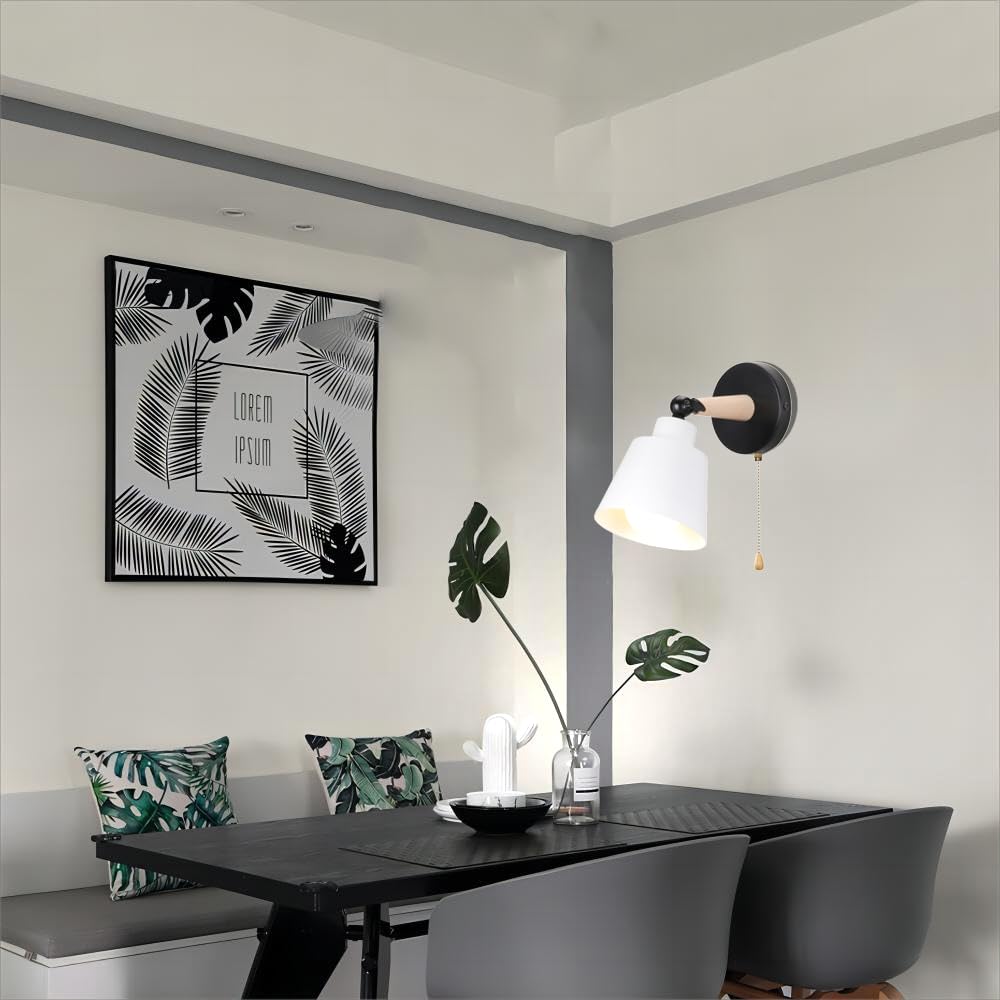 Applique Murale Intérieur avec Interrupteur, 2 Pack Vintage Lampe Murale E27 Bois Industrielle Luminaires Appliques pour Chambre Salon Couloir Blanc