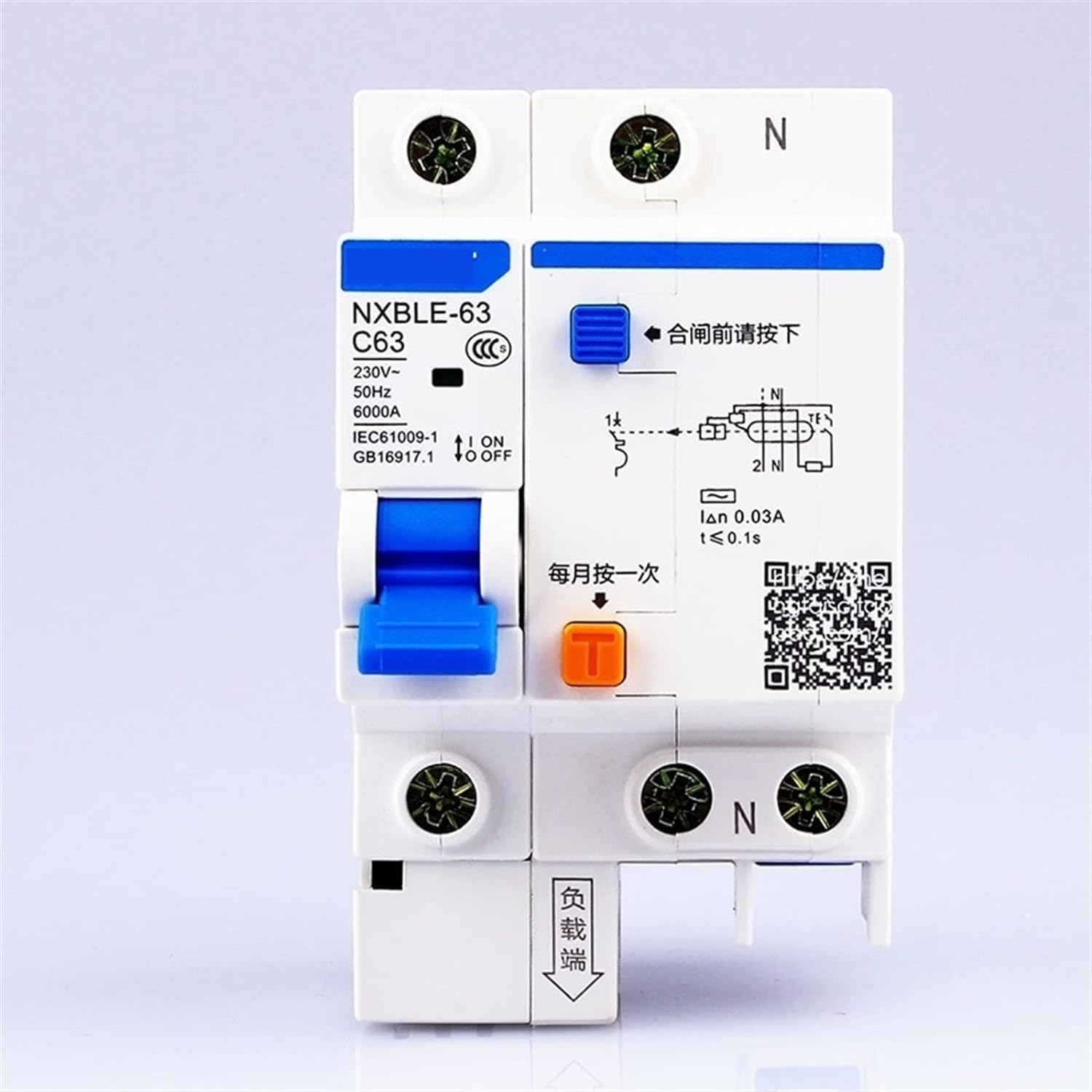 2RD58I8PM Circuit Breaker AC230/400V NXBLE-63 1P N Residual Current Device C 40 50 63A Electromagnetic Release Type Interrupter 1Pcs(50A)