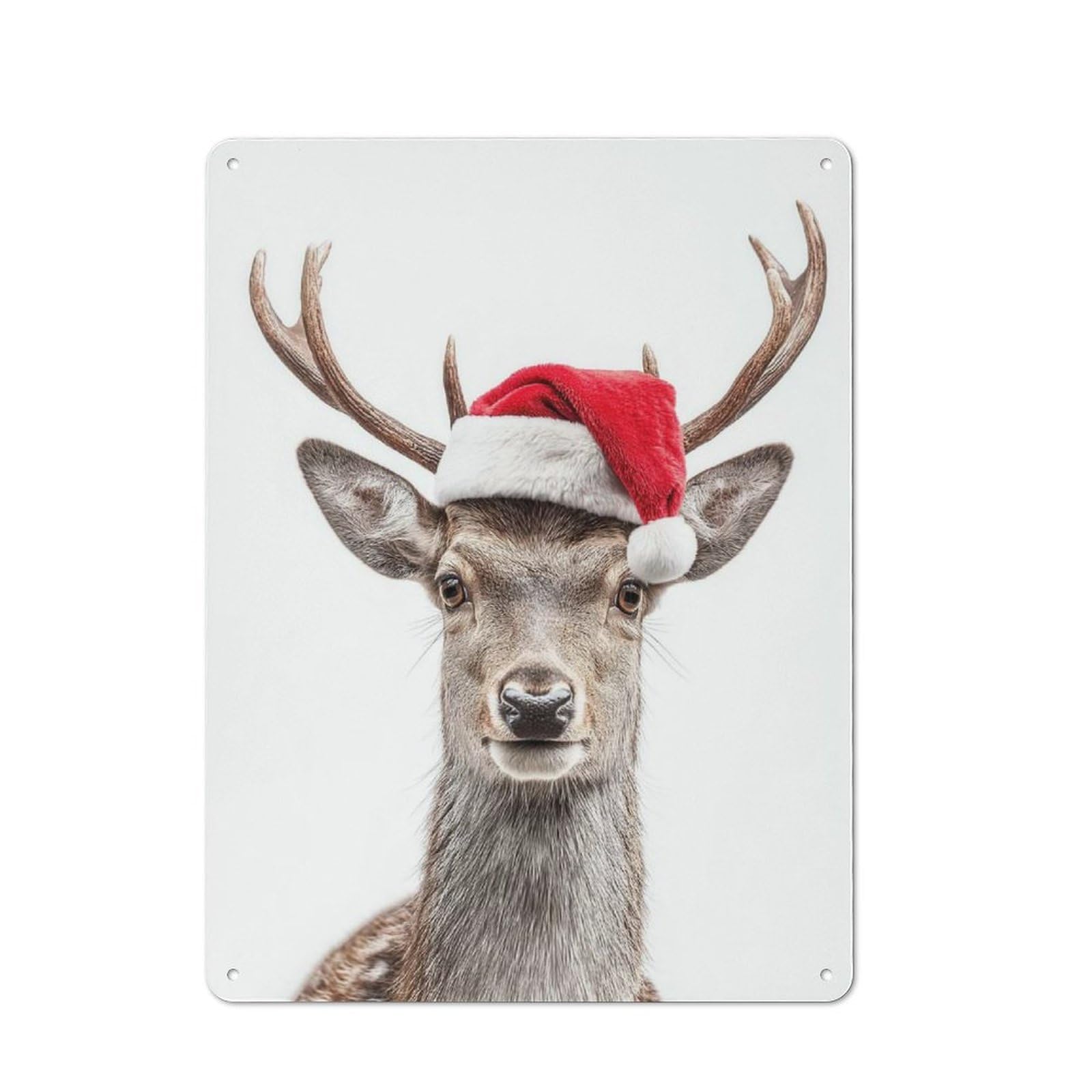 Junmoney Christmas Deer With Santa Hat Portrait Tin Wall Plaque 40X30cm With For Home Office Or Studio, A New Home Present For Creative Workspace Decorators