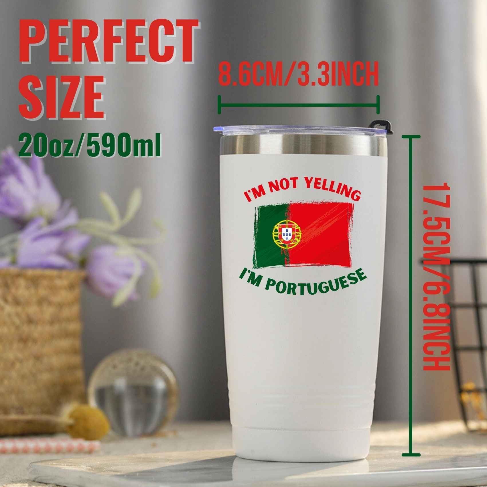 Onebttl Portuguese Gifts with Portugal Flag, Portuguese Portugal Souvenirs, 20oz Stainless Steel Insulated Travel Mug, Perfect for Portuguese Men & Women on Birthday & Christmas - I'm Not Yelling