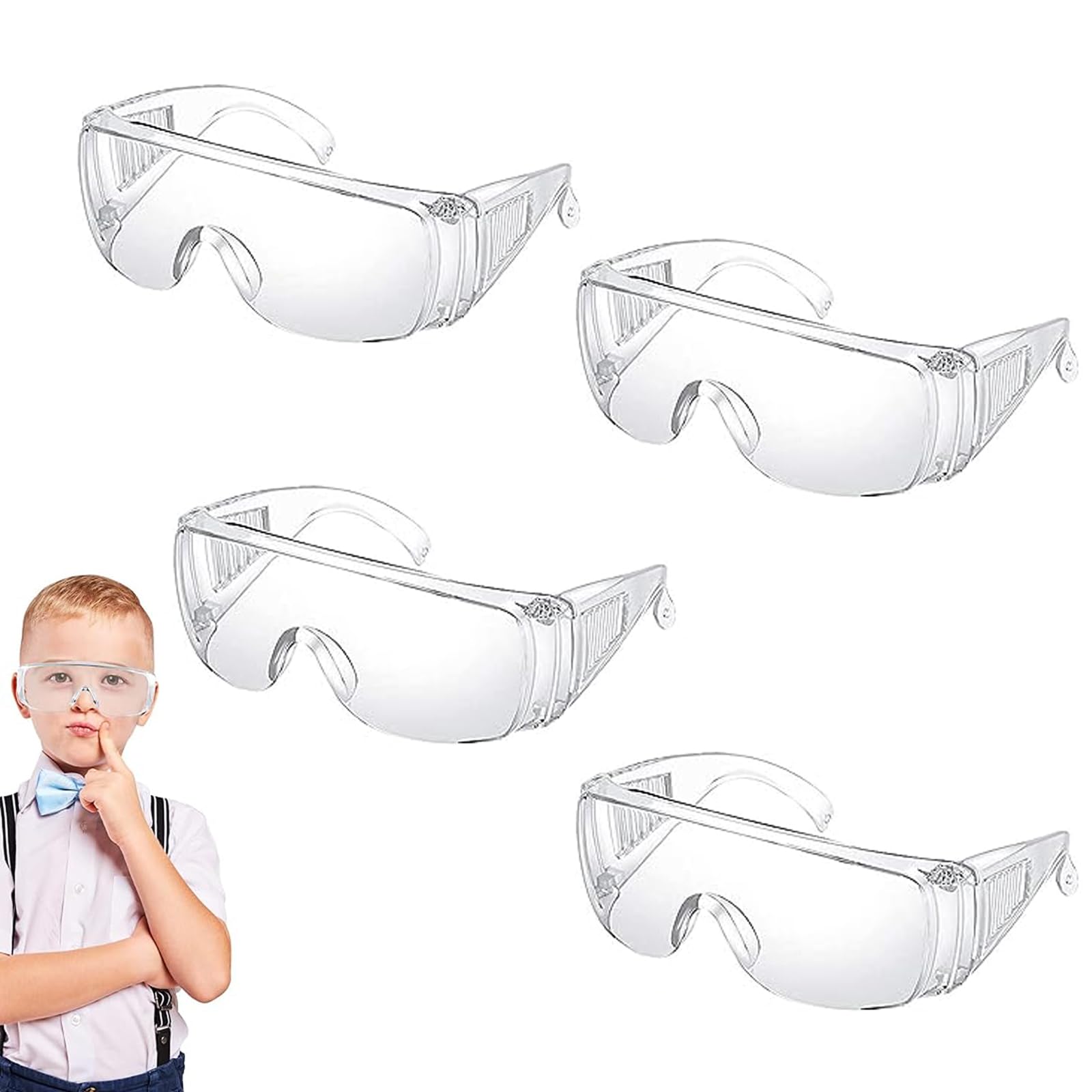 Erweicet 4PCS Safety Glasses, Protective Glasses Safety Goggles Clear Eyewear Protective Anti Splash Scratch Resistant Dust Proof Lenses UV Over Glasses for Construction Laboratory Chemistry Class