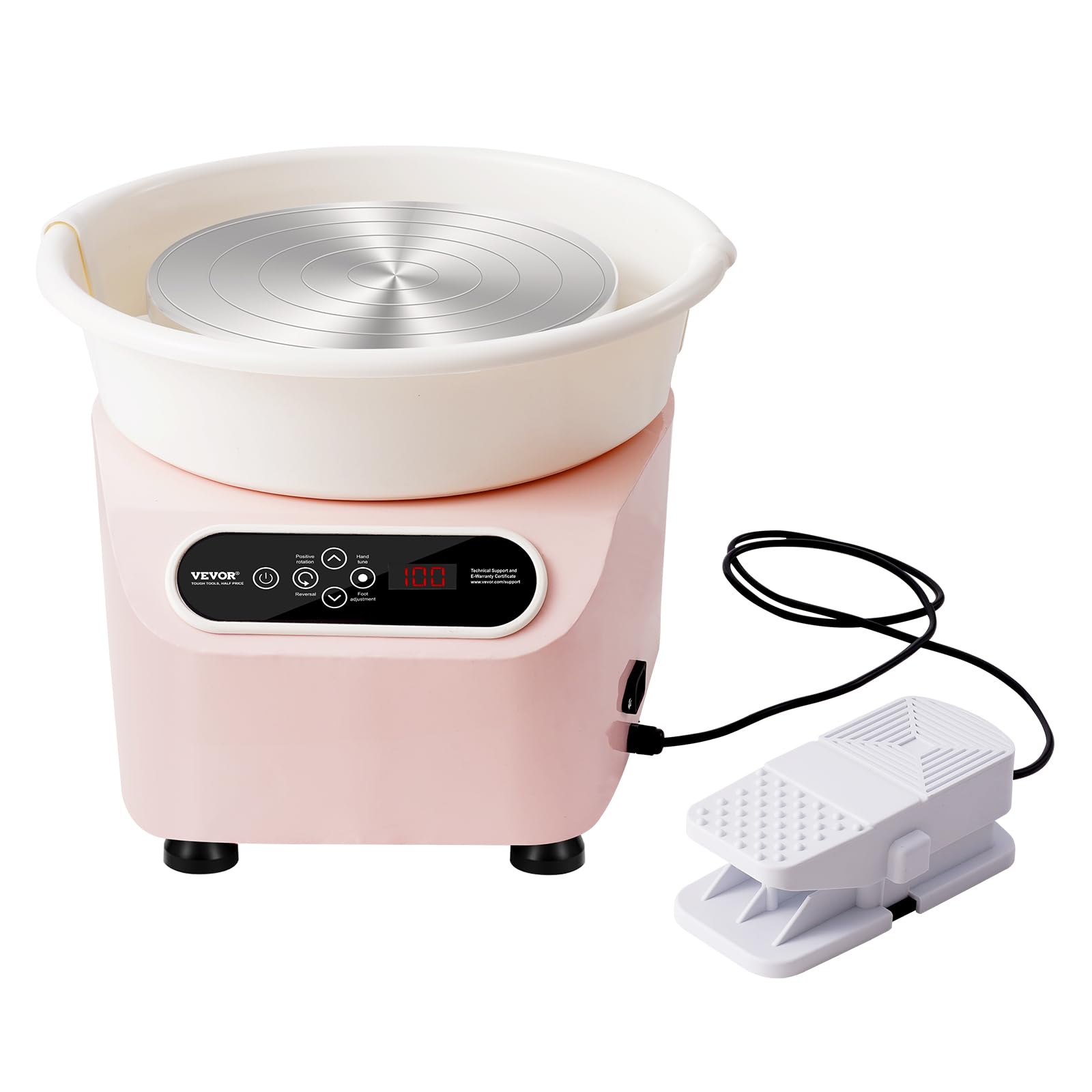 VEVOR Töpferscheibe, 28 cm Töpferformmaschine, 450 W elektrische Töpferscheibe mit Pedal und LCD-Touchscreen, Keramikscheibe mit Direktantrieb und Formwerkzeugen für Heimwerker-Kunsthandwerk, Rosa