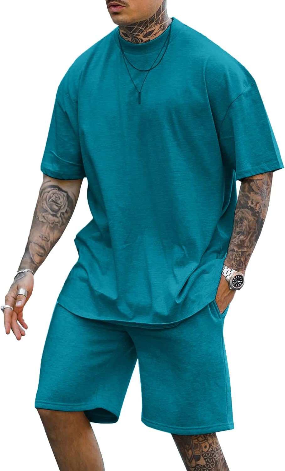 Lexiart Mens 2 Piece Outfits Casual Tracksuit Shorts Summer Sweatsuit Oversize Short Sleeve Sport Set