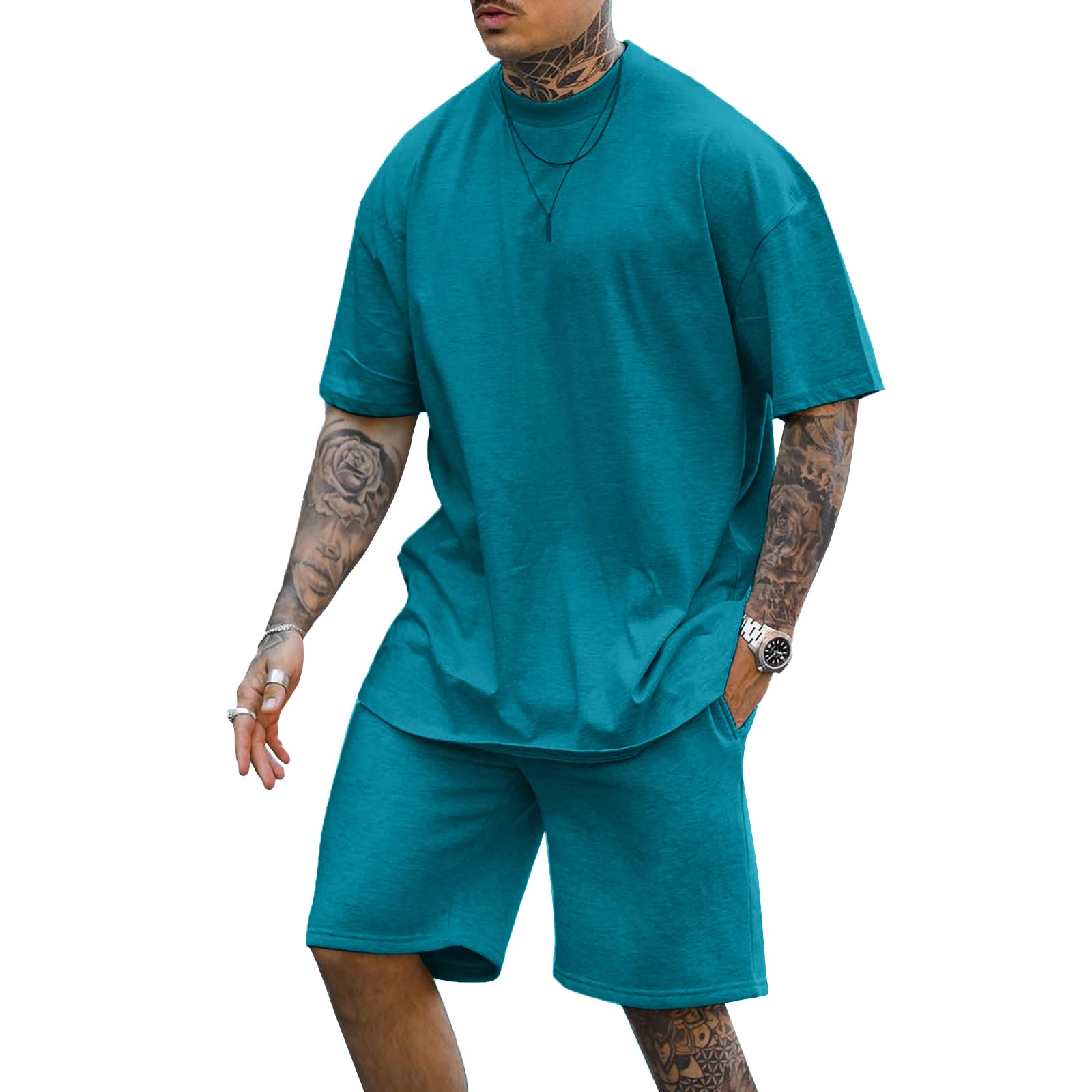 Lexiart Mens 2 Piece Outfits Casual Tracksuit Shorts Summer Sweatsuit Oversize Short Sleeve Sport Set