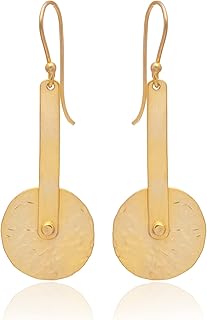 Veracity Jewelry 18K Yellow Gold Plated Delicate Minimalist Geometric Circle Drop Dangle Earrings For Women - 18K Gold Filled Circle Shape Designer Handmade Hammered Earrings for Girls - VE-491