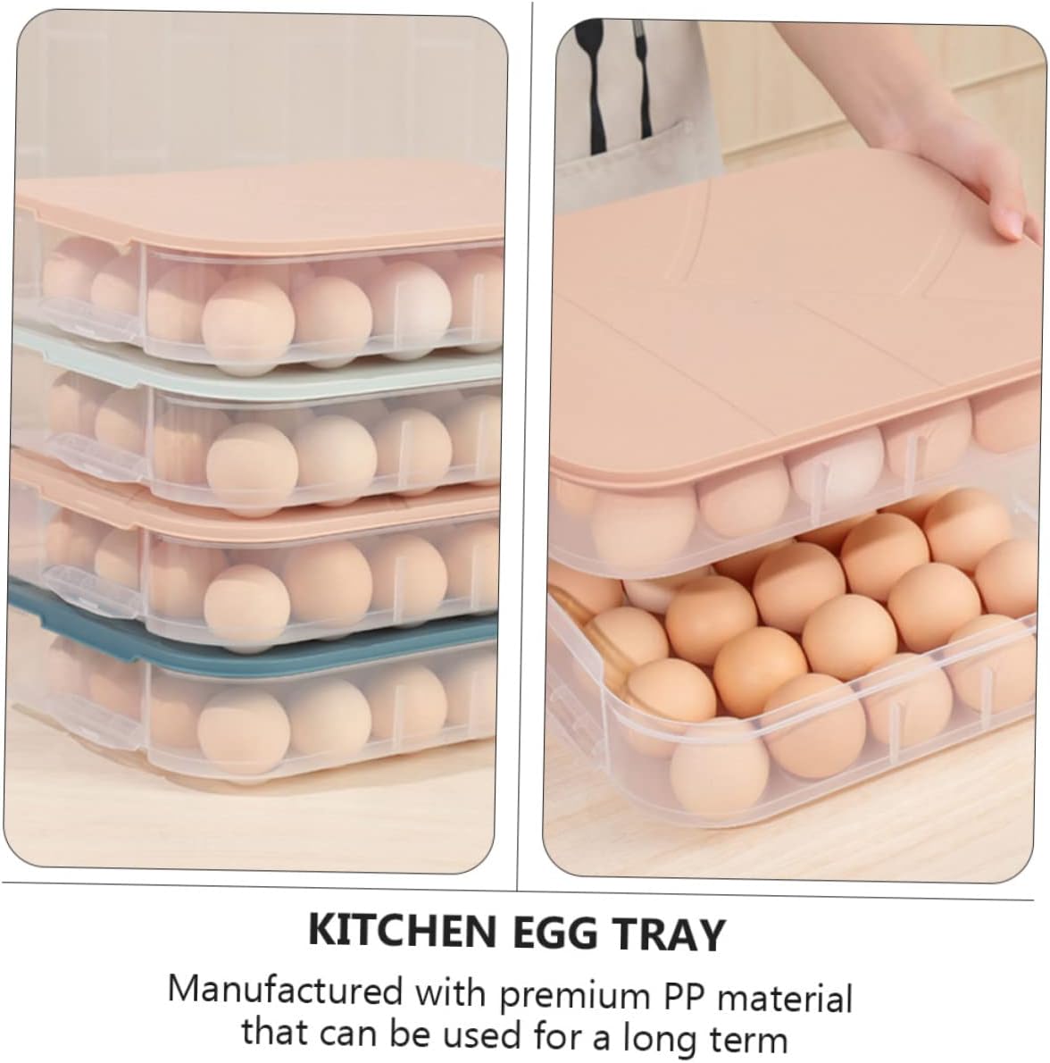 Balacoo 3pcs Stackable Egg Storage Box Fridge Egg Organizer 20 Slots Holder for Kitchen Blue and Green
