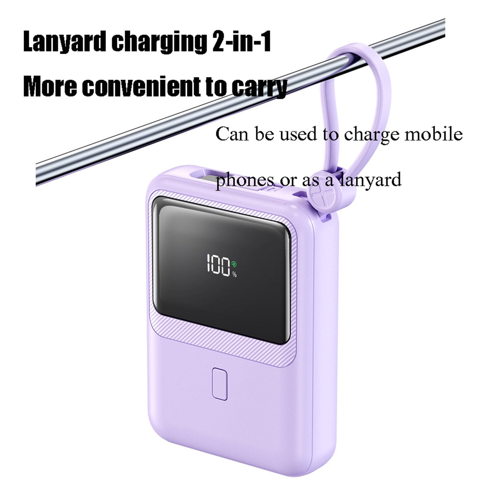 2 szt. 10000 mAh Mini samodzielny przewodowy powerbank PD20W kompaktowy przenośny szybki zasilacz mobilny o dużej pojemności,Purple