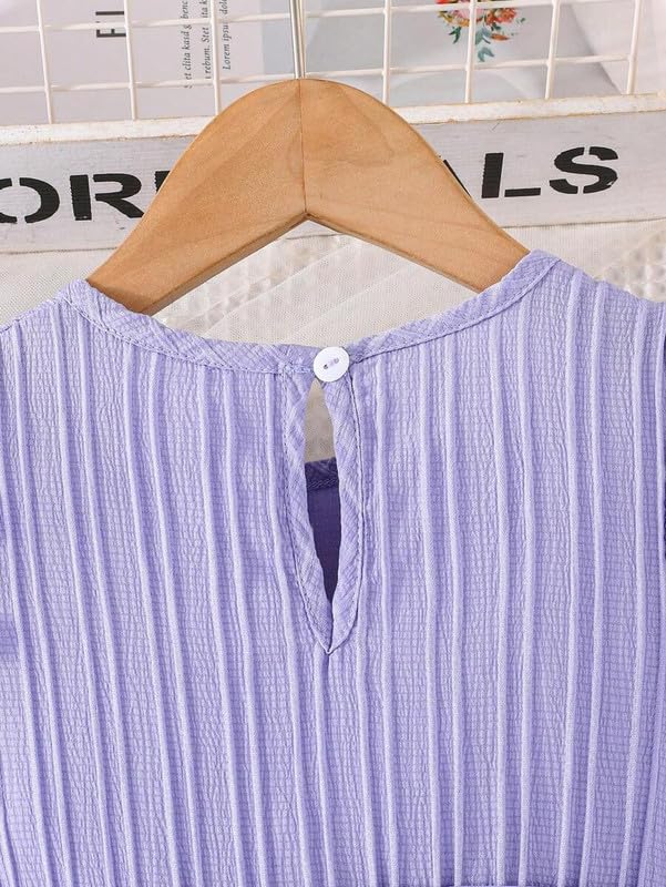 Image of Niren Enterprise Girls' Frill Pleated Design, Ruffle Sleeves, Bow Waist, Elegant Summer & Birthday Party Dress