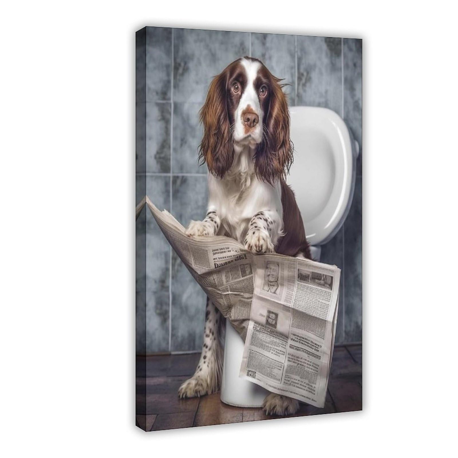Oquajk Springer Spaniel On The Toilet. Canvas Poster Bedroom Decor Landscape Office Room Decor Gift 12X18inch(30X45cm)