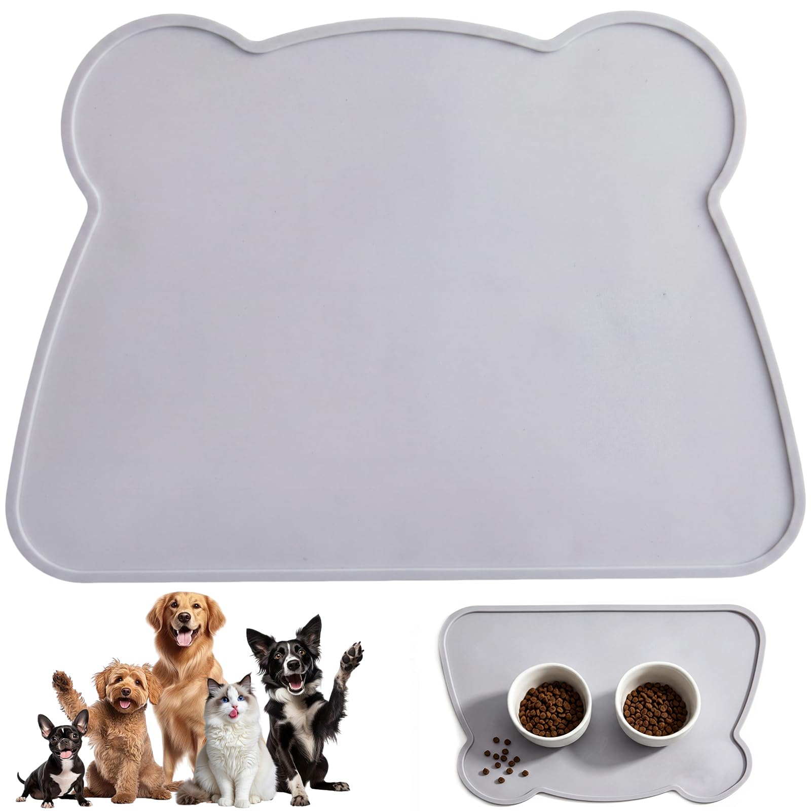 YINKIGI Silicone Cat Dog Food Mat, Large 47x32cm Pet Feeding Mat, Grey