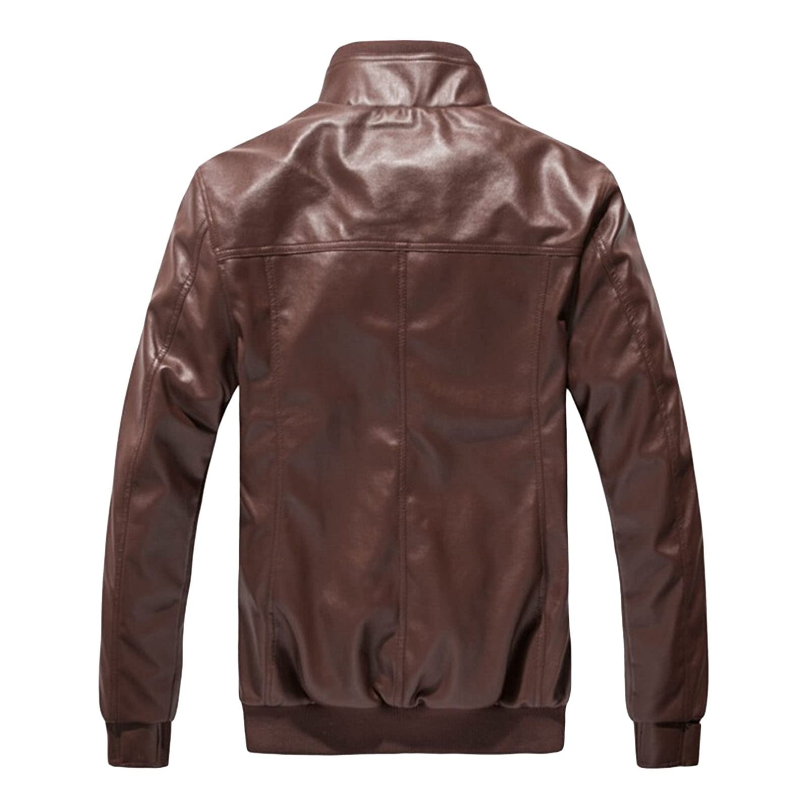 Maiyifu-GJ Men's Slim Motorcycle Jacket Faux Leather Zip Up Windproof Moto Coat Stand Collar Vintage Bomber Windbreaker (Brown,3X-Large)
