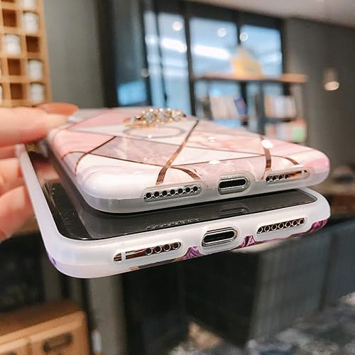 Miniatura 4 de Qokey Funda para iPhone Xs, iPhone X, diseño de mármol, linda moda para mujeres, niñas y hombres con anillo giratorio de 360 grados, soporte de TPU