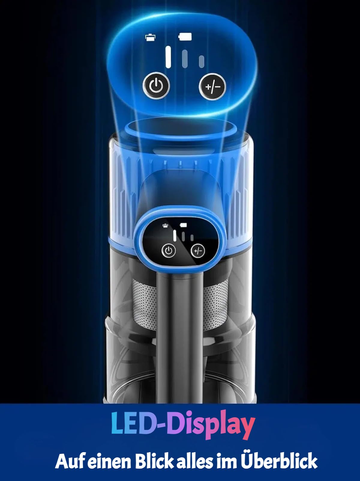Akku Staubsauger 52KPa/400W/45Min, Kabelloser Staubsauger mit selbststehendem Design, Anti-Tangle Bürste, LED-Display, 3 Saugstufen, abnehmbarer Akku für Tierhaare, Hartböden & Auto - Azure