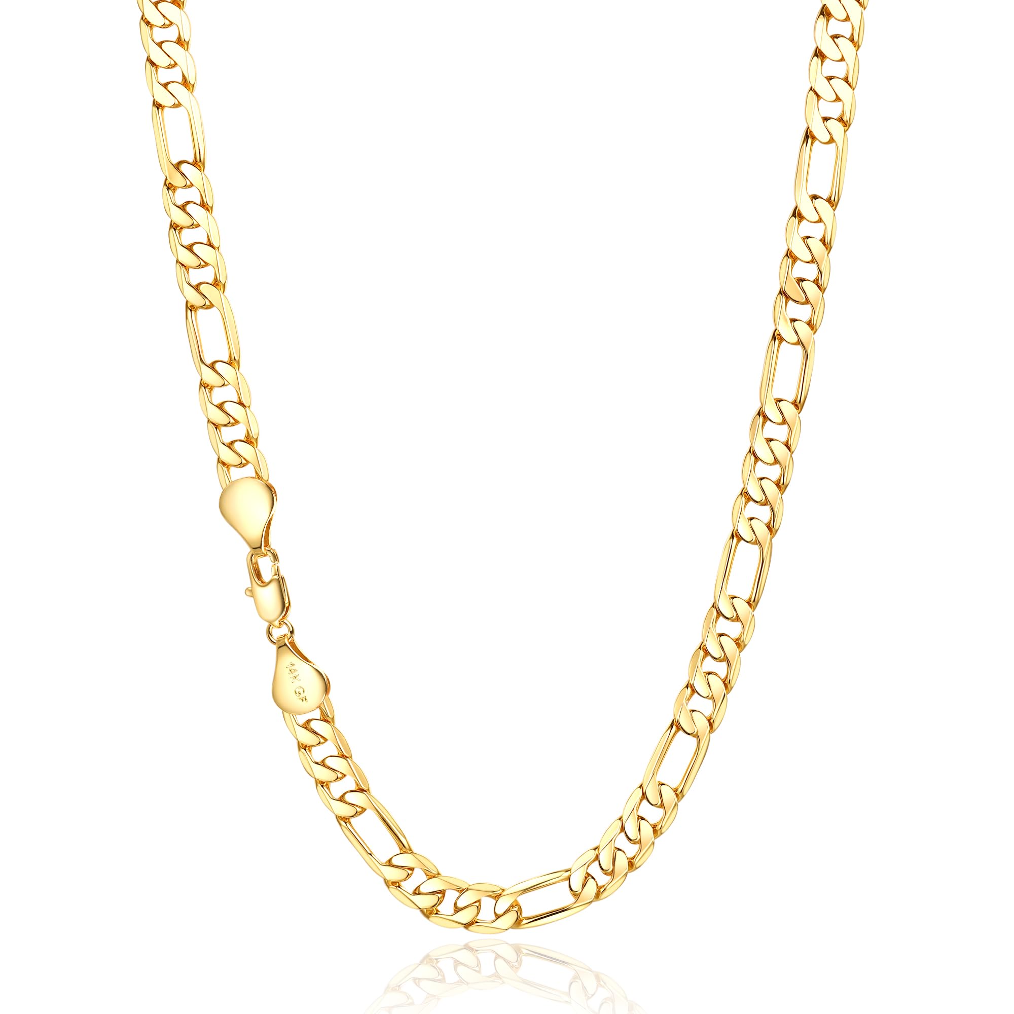 7mm Gold Figaro Link Chain Necklace 14K Gold Filled