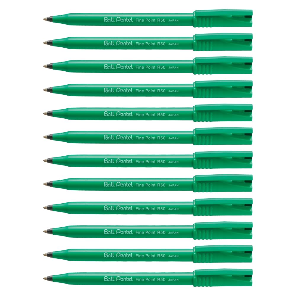 Pentel R50 Fina Rollerball Bolígrafo Paquete de 12 - Negro, 12
