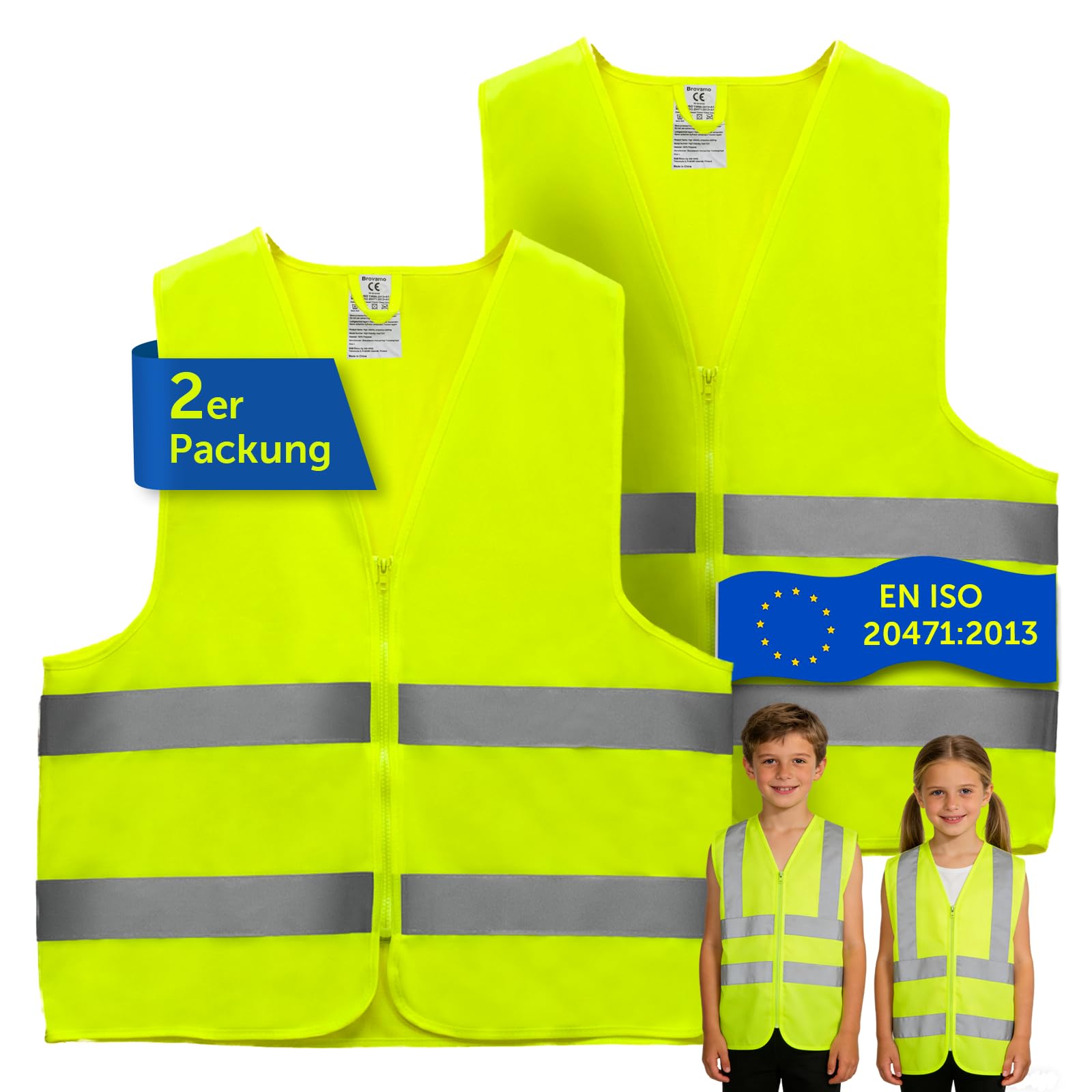 Brovamo Warnwesten Auto-Warnwesten Auto 2er-Warnweste Auto-Warnweste alle Größen-Warnweste Kinder-Warnweste Auto-Sicherheitswesten (S)