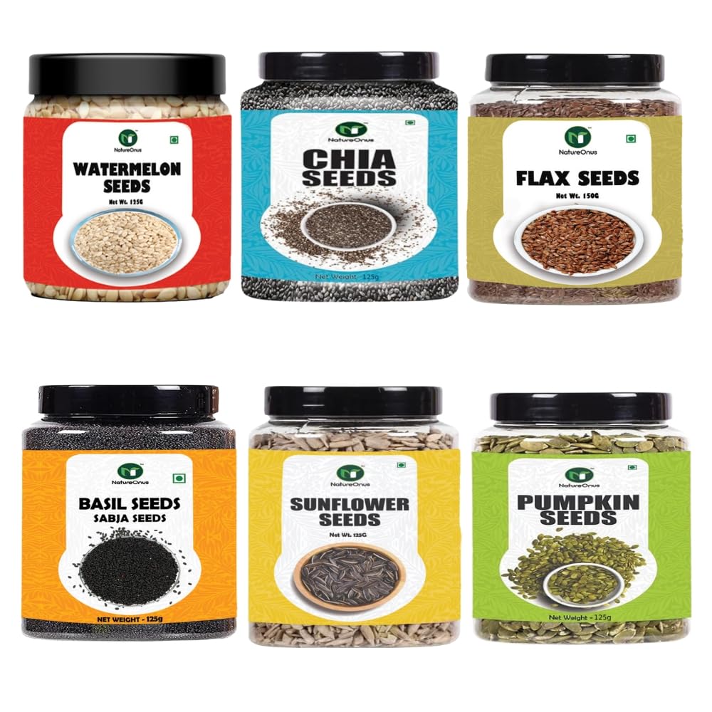 NatureOnus All Raw Seeds Combo Pack of 6- 750g | Chia, Pumpkin, Sunflower, Flax, Watermelon & Basil Seeds 125g Each | Seeds Mix Superfoods for Eating Rich in Antioxidants Vitamins & Minerals (B0CTHRB8CV) Amazon Price History, Amazon Price Tracker