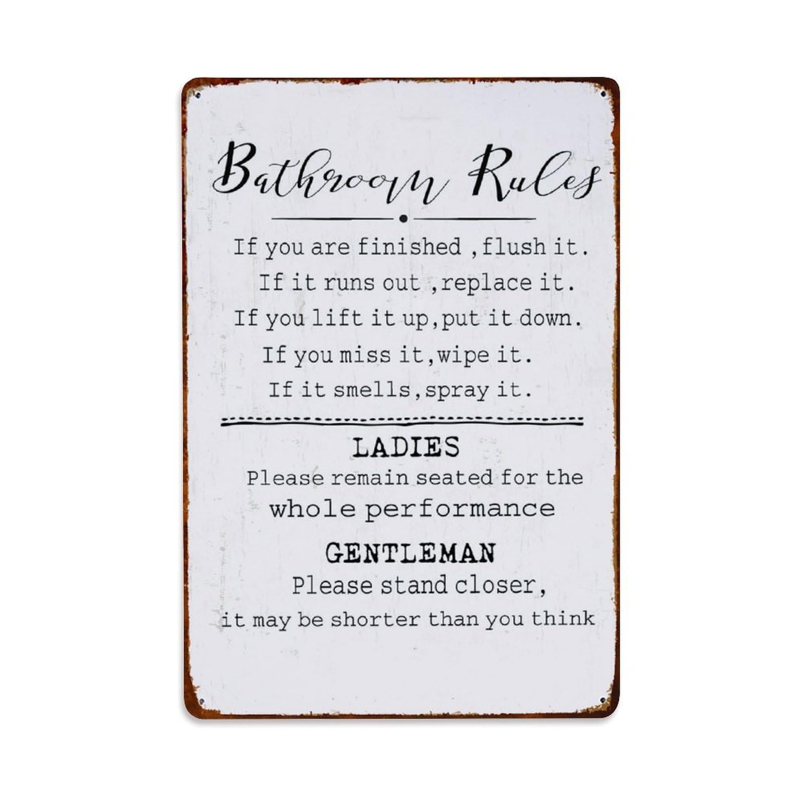 Rkundrne Vintage Bathroom Rules Funny Toilet Metal Tin Sign Garden Bedroom Cafe Bar Man Cave Home Wall Decor Metal Poster 8X12 In