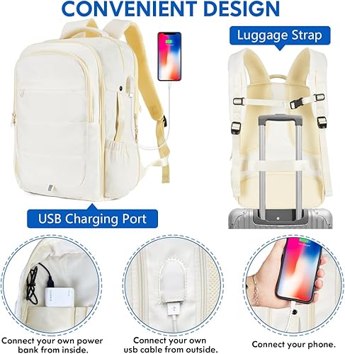 Miniatura 4 de COW STAUNCH Mochila de viaje para hombres y mujeres, mochila grande expandible aprobada para vuelos, Beige, Mochilas de viaje