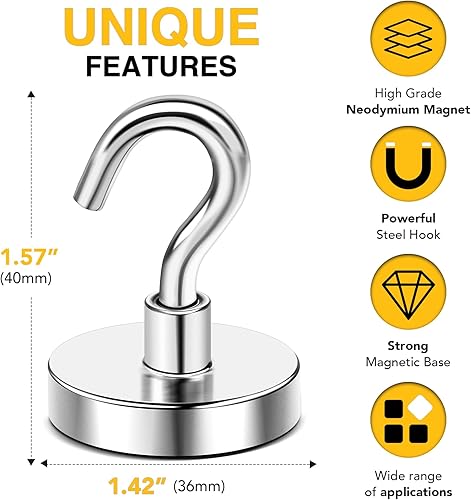 Miniatura 2 de DIYMAG Ganchos magnéticos de neodimio fuertes, imanes de tierras raras resistentes de 150 libras con gancho, fuerte protección contra la corrosión