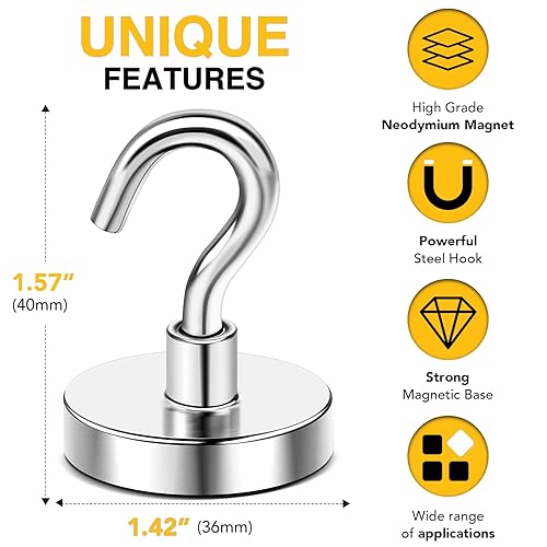 Miniatura 2 de DIYMAG Ganchos magnéticos de neodimio fuertes, imanes de tierras raras resistentes de 150 libras con gancho, fuerte protección contra la corrosión,
