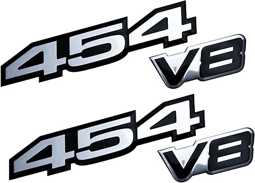Combo de plata sobre negro 454 y negro sobre plata V8 altamente pulido de aluminio en relieve, placa de identificación compatible con 454 V8 Chevy