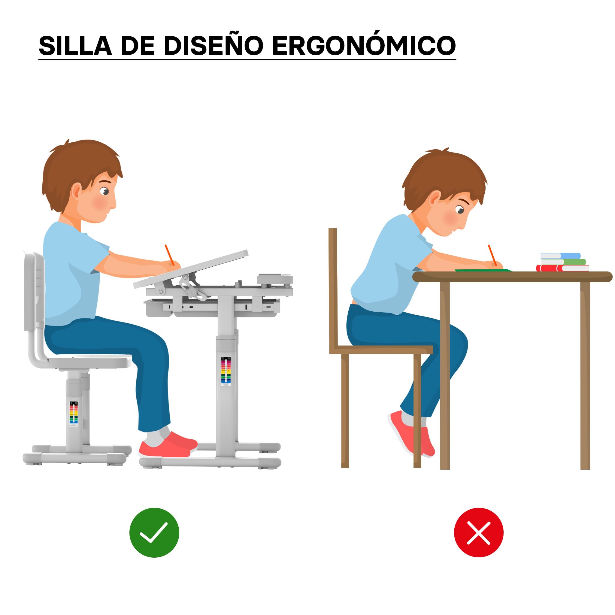 Escritorio para niños Regulable en inclinación/Altura con Silla cajón sujeta Libros