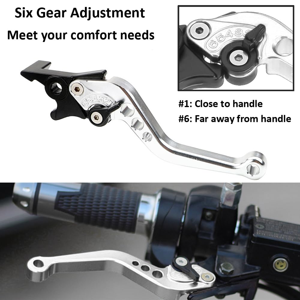 1 Paio Leve Frizione Freno Moto 22mm Motociclo Leva Maniglia Pompa Freno Frizione Regolabile CNC Alluminio Maniglia Leva del Freno Doppio Disco Scooter Universali Argento
